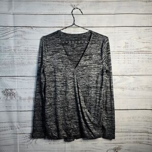 GAP Black and Gray Longsleeve V-Neck Womens Size Xsmall Blouse Top